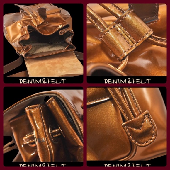 GUCCI Golden Vintage Patent Leather Bamboo Drawstring Backpack | PRELOVED!!🧡🤎 - Picture 6 of 16